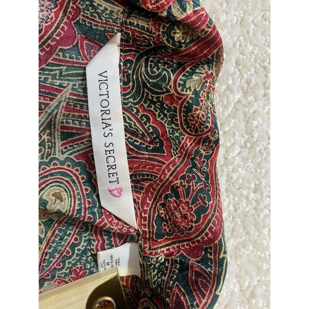 Victoria's Secret Vintage 90's Red Green Gold Paisley Night Shirt Size M - Picture 7 of 13